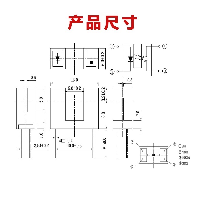 “ITR9608槽型光電開關尺寸”/