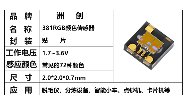 “ZC-CLS381RGB-01，381顏色傳感器，顏色識別傳感器，全彩顏色識別傳感器”/